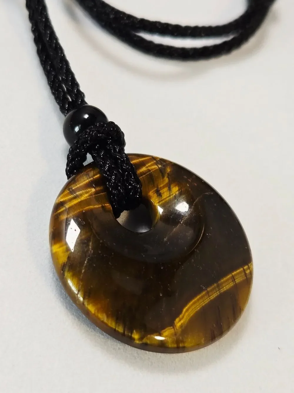 Golden Tiger Eye Donut Pendant Necklace Earthy Boho Pi Stone Jewelry Crystals